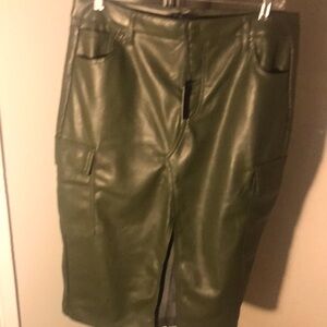Olive Green Faux Leather Skirt